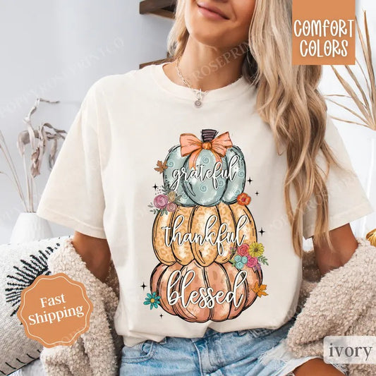 Thankful Pumpkin Shirt Comfort Colors, Thanksgiving Tshirt,  Women's Fall Teestyle{n002}2 Hoodie, Sweatshirt | WearSparks.com