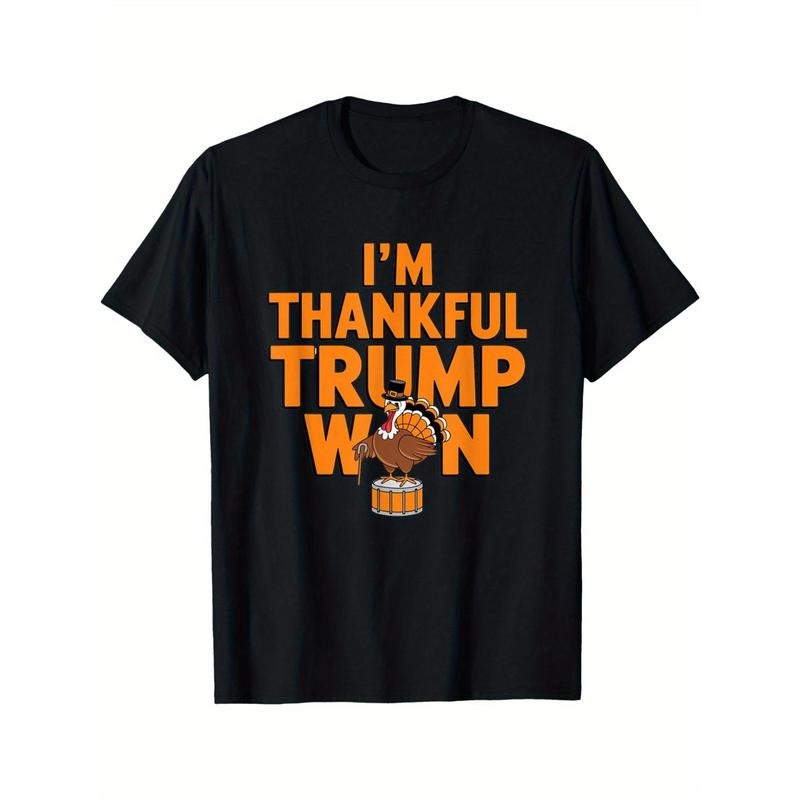 Thankful Trump Win" Men's T-Shirt - Ultra Soft, Breathable Cotton Tee with Crew Neck | Perfect Thanksgiving & Christmas Gift for Family and Friends made in usa