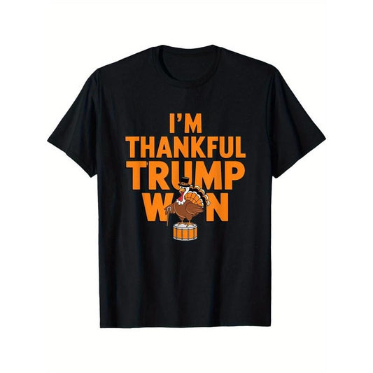 Thankful Trump Win" Men's T-Shirt - Ultra Soft, Breathable Cotton Tee with Crew Neck | Perfect Thanksgiving & Christmas Gift for Family and Friends made in usa