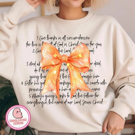 Thanksgiving Bible Verses Sweater - Coquette Fall Shirt with Bible Verse and Jesus Design, 'Give Thanks' and 'Thankful' Thanksgiving Shirt, Perfect for Fall Vibes, Holiday Apparel, and Cozy Autumn Wear