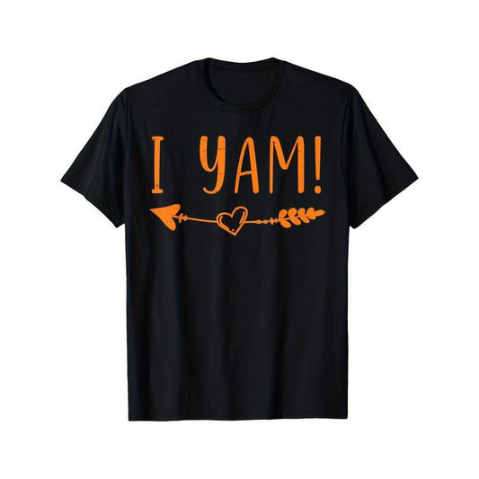 Thanksgiving Matching Couple She's My Sweet Potato I Yam Printed T-shirt Comfortable Breathable, Casual Short Sleeve, Daily Wear, All Season, Black Men Made in USA