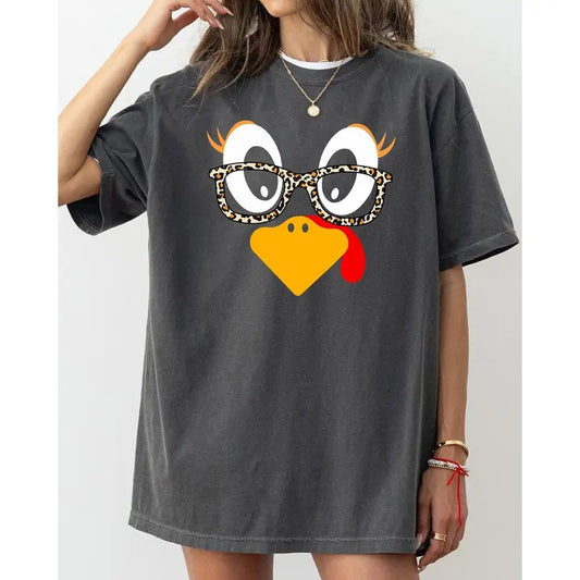 Thanksgiving Turkey Funny Face, Leopard Print, Teacher Chic, Fall, Autumn Shirt, Women's Comfort Color Tee, Tshirt