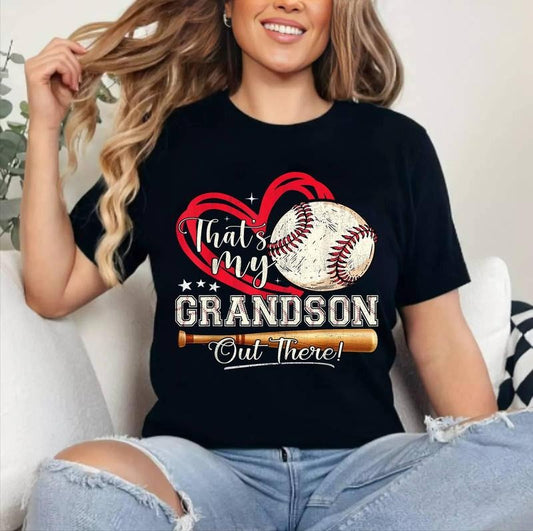 That's My Grandson Out There Baseball Grandma Mother's Day Graphic Tee T-Shirt ,Unisex Cotton, Top Womenswear