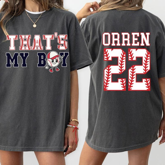 Thats My Boy custom number  BASEBALL SHIRT, Baseball Mom shirt COMFORT COLORS CASUAL COTTON T-SHIRT FOR MOMS Fabric Top...