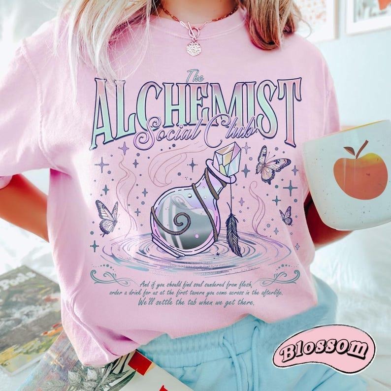 The Alchemist Social Club T-Shirt, Quicksilver Book Kingfisher Shirt, Fantasy Bookish Merch, Romantasy Gift Shortsleeve Womenswear Casual Cotton