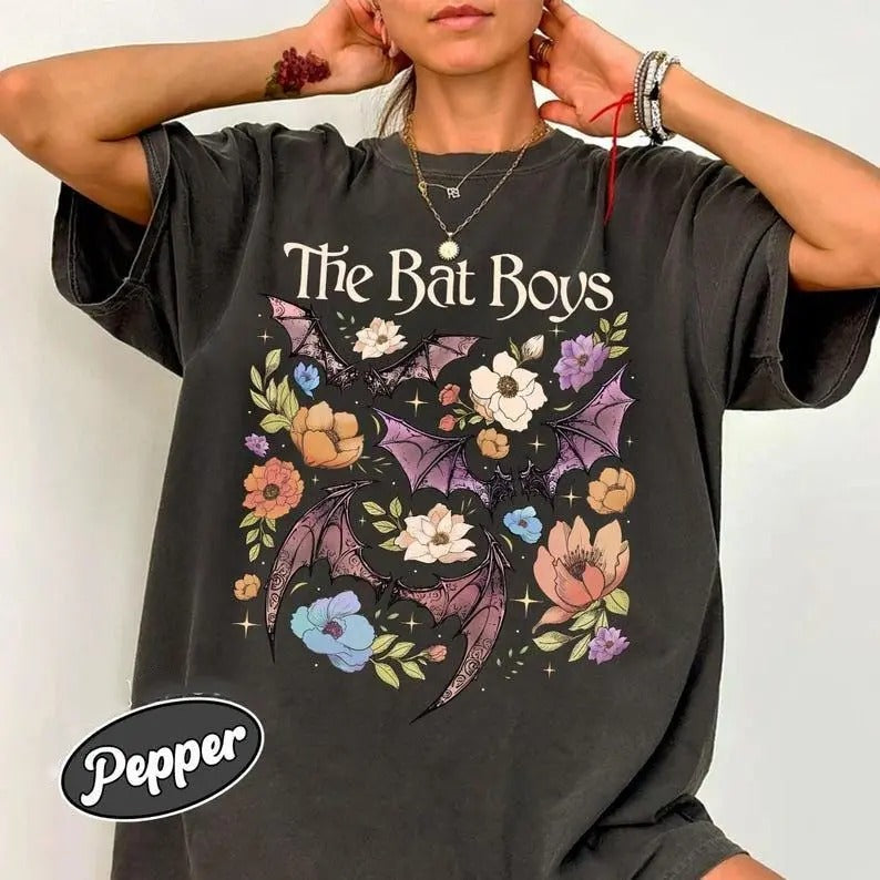 The Bat Boys Flower  Shirt, Acotar Graphic Book Love Shirt, The Night Court T-Shirt, Gift for Book Lover Graphic Tee Casual Cotton Crewneck Shortsleeve