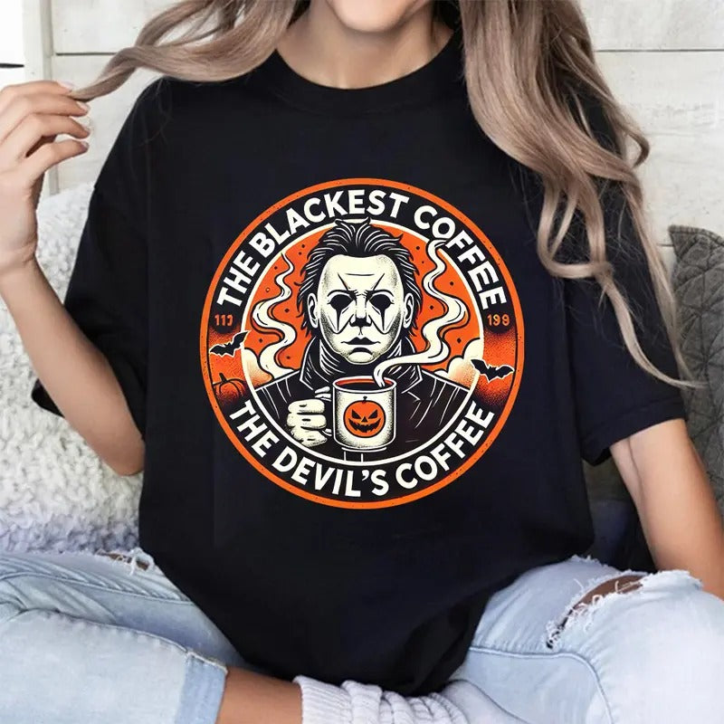 The Blakest Coffee The Devil Coffee Shirt, Funny Halloween Shirt, Spooky Season Shirt Sweatshirt Hoodie, Michael Myers Shirt, Halloween Character Shirt