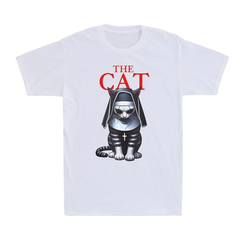 The Cat Satanic Unholy Nun Evil Halloween Horror Parody Black Cat Men's T-Shirt, Funny T-shirt, Vintage Graphic Tee