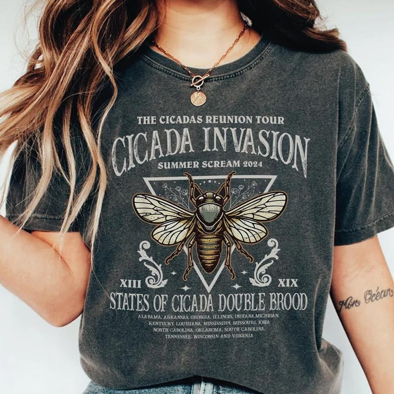 The Cicadas Reunion Tour T-Shirt, Cicadas Invasion Summer Scream 2024 Tee, States Of Cicada Double Brood XIII & XIX, Gift for Nature Lovers