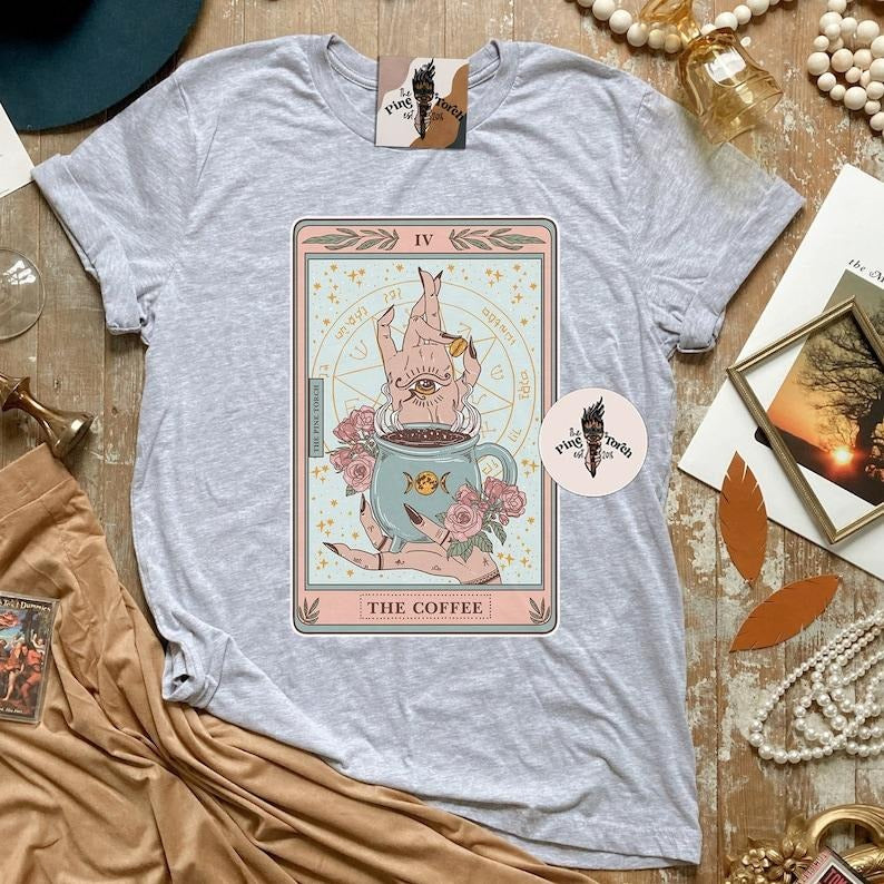 The Coffee (full color) Tarot Card T-shirt, Coffee Cup witchy Tarot Card Tee, witchy coffee tee, Tarot Coffee, tarot card Mystical Tarot