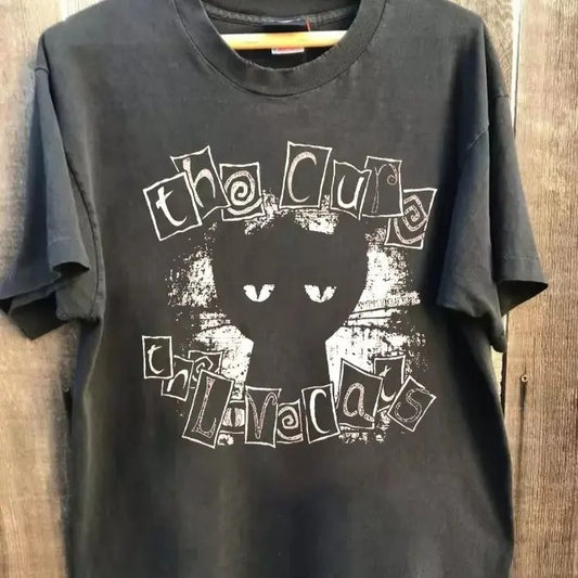 The Cure Love Cat Shirt, Vintage Band 90s shirt,The Cure Band T-shirt Crewneck Cotton Menswear Top Decoration Print