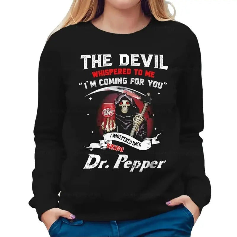 The Devil Whispered To Me I'm Coming Sweatshirt, Dr Pepper Devil Halloween Unisex Crewneck Sweater For Men, Women Womenswear Check