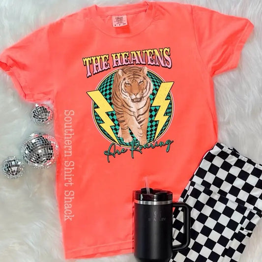 The Heavens are Roaring | Christian Faith | neon orange comfort colors t shirt