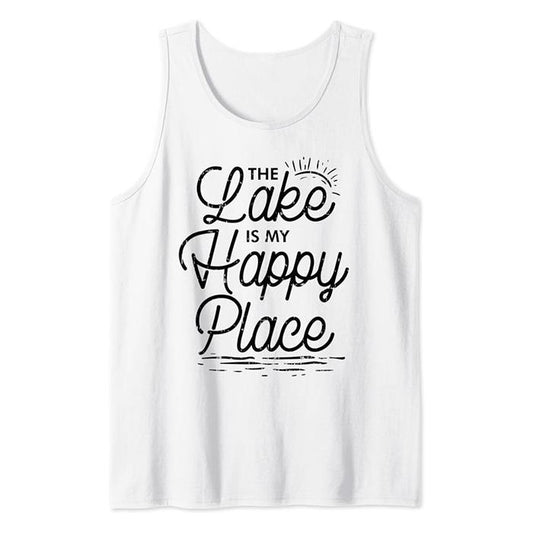 The Lake Is My Happy Place Funny Summer Camp Vacation Gift Tank Top Casual Cotton
