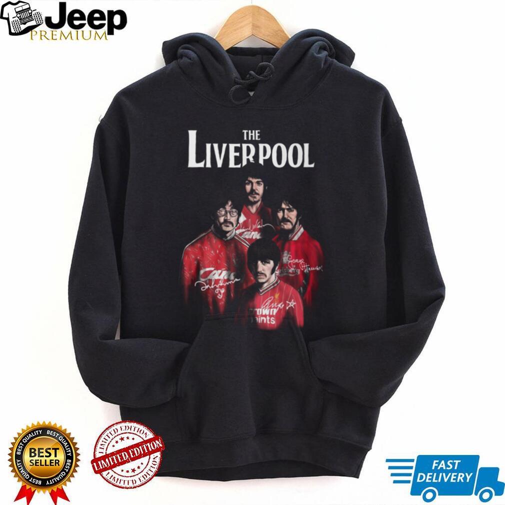 The Liverpool Beatles Football Style Red Jersey Graphic Signatures T Shirt