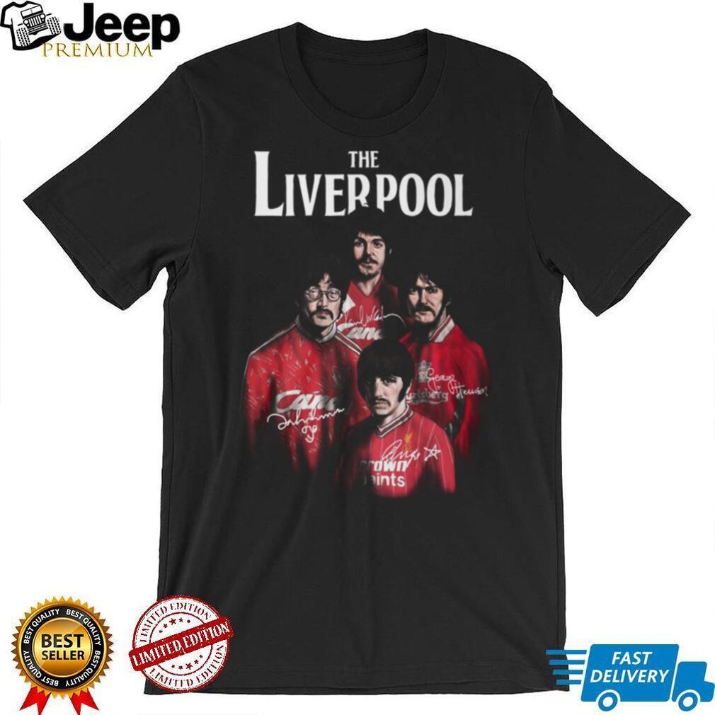 The Liverpool Beatles Football Style Red Jersey Graphic Signatures T Shirt