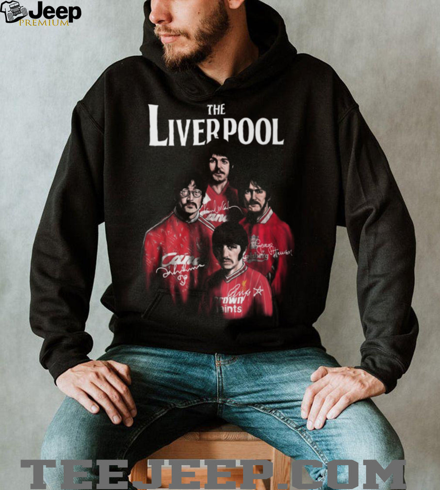 The Liverpool Beatles Football Style Red Jersey Graphic Signatures T Shirt