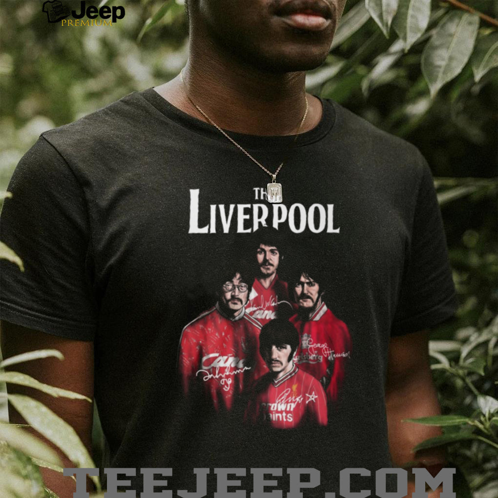 The Liverpool Beatles Football Style Red Jersey Graphic Signatures T Shirt