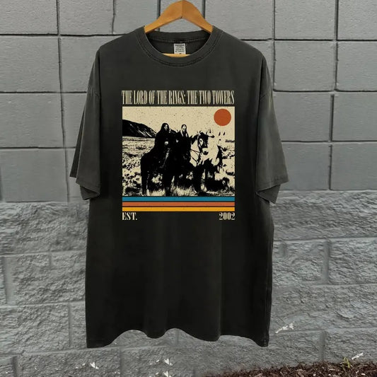 The Lord of The Rings Two Towers Graphic Tee - Vintage Style - Fantasy Rings - Aragorn - The Hobbits - Men's Top