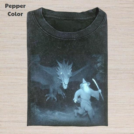 The Lord of the Rings Vintage Graphic Tee, Dragon Chase Gandalf T-Shirt, Movies Tee, Unisex Meme Cringe Funny Dumb Shirt, Menswear Womenswear Streetwear
