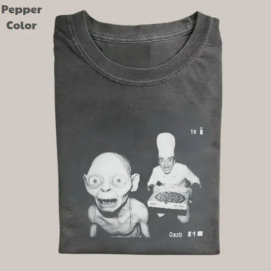 The Lord of the Rings Vintage Graphic Tee, Gollum Pizza T-Shirt, Movies Tee, Unisex Meme Cringe Funny Dumb Shirt, Menswear Womenswear Streetwear