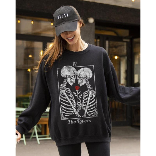 The Lovers, Skeleton, Ghost, Funny, Witch, Aesthetic, Meme, Halloween, Spooky, Costume Sweatshirt
