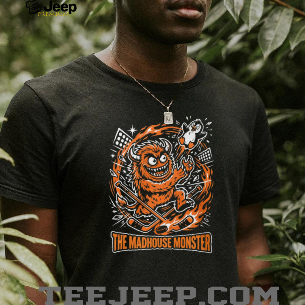 The Madhouse Monster Orange Hockey Beast Mascot Graphic Sports T Shirt