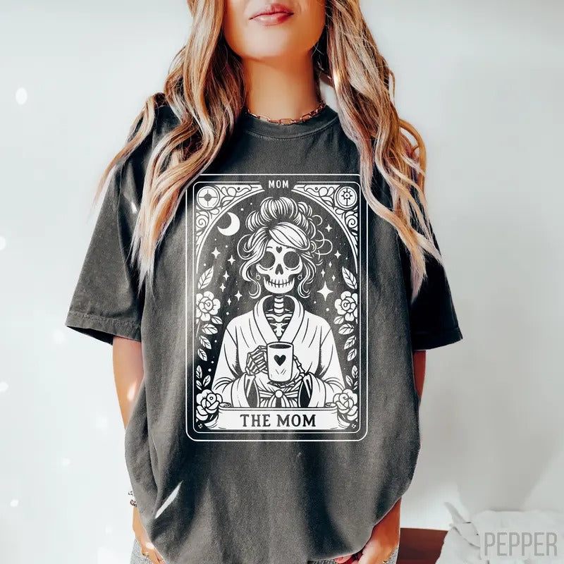 The Mom Tarot Card Shirt Vintage Skeleton Mom Shirt Unisex Tarot Card Shirt Cute Coffee Lovers Shirt Tarot Lovers Gift