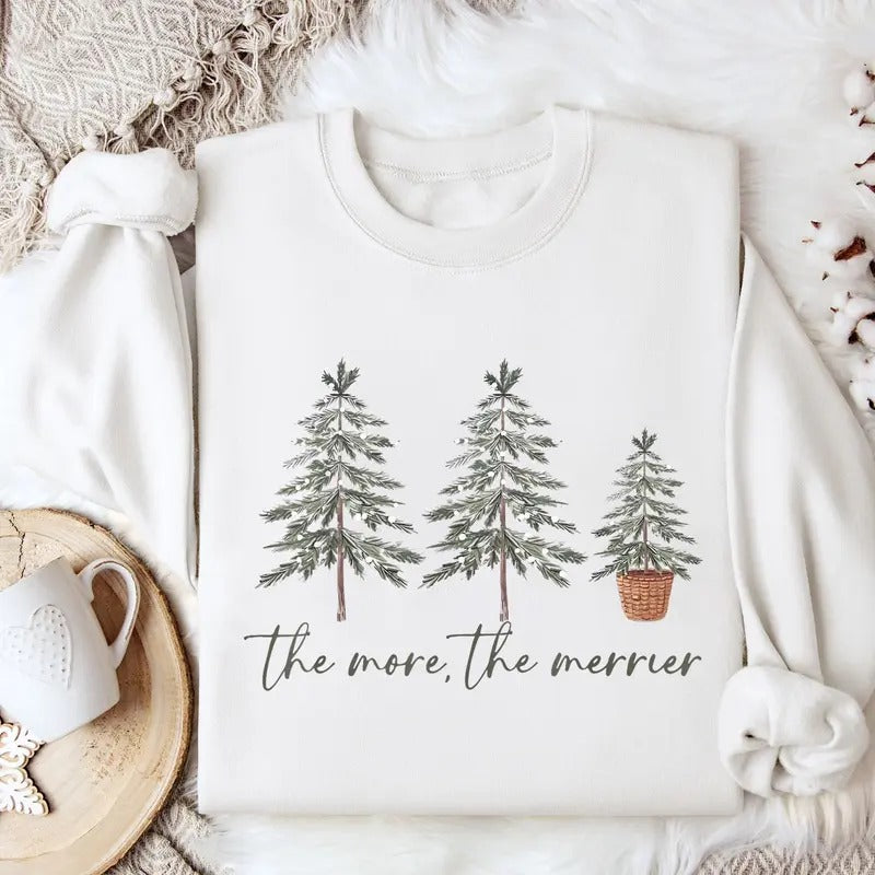 The More The Merrier Sweatshirt, Christmas Pregnancy Announcement Sweatshirt,Pregnancy Announcement Shirt, Holiday Pregnant Shirt, Xmas Baby Shower Gift Shirt, Christmas Pregnancy Shirt