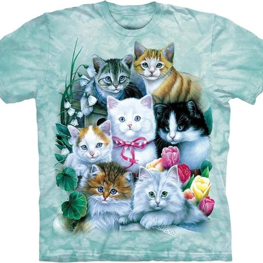 The Mountain Kittens Men's T-Shirt, Cotton Funny Graphic Tees for Cat Lovers, Cat Selfie Vintage 90s Graphic Shirt, Retro Funny Cat Tee, Alien Kitten Shirt, Y2k Halftone Gag Washed Tee, Cat Lovers Gift