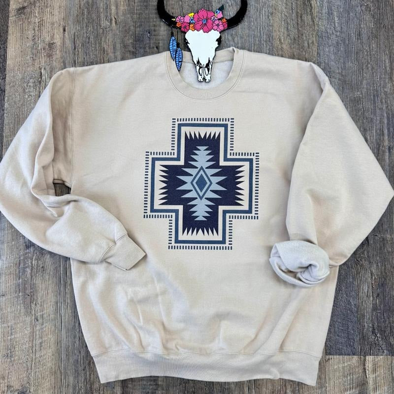 The Navy Aztec Sweatshirt, Aztec crewneck tshirt, western clothing stuff, western outfits women tops, country western girl clothes hoodies winter outfits for women