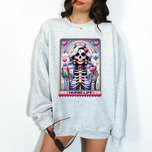 The Nurse Tarot- Unisex Crewneck Sweatshirt - Print is Sublimation, Christmas Crewneck, Gift Idea, Relaxed Fit, Casual Apparel