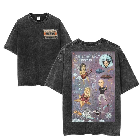 The Smashing Pumpkins Cartoon Graphic Tee, Vintage Band Fan Art Shirt, Surreal Rock Tour Merch, Alternative Music Aesthetic T-Shirt