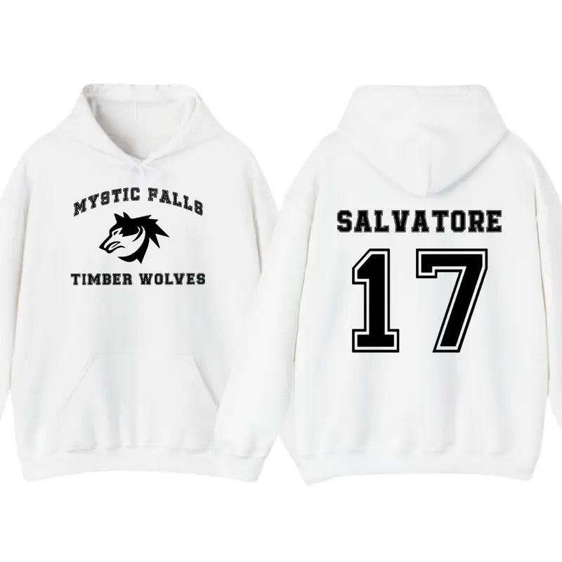 The Vampire Diaries inspired Hoodies, Mystic Falls Salvatore 17 Front And Back Sweatshirt, Vampire Diaries Shirt Classic Fabric Menswear Unisex Menswear Unisex