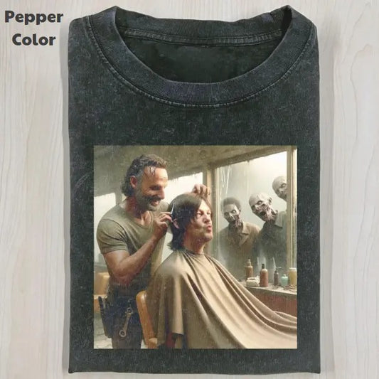 The Walking Dead Vintage Graphic Tee, Rick Grimes Hair Cutting Daryl Dixon T-Shirt, TV Series Tee, Unisex Meme Cringe Funny Shirt, Menswear Womenswear Streetwear Cotton Comfort