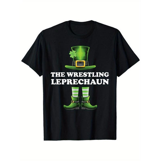 The Wrestling Leprechaun Family Matching T-Shirt - St. Patrick's Day Black Cotton Tee with Shamrock & Top Hat Design, Unisex Short Sleeve, S-XXXL, Casual All-Season Wear made in usa