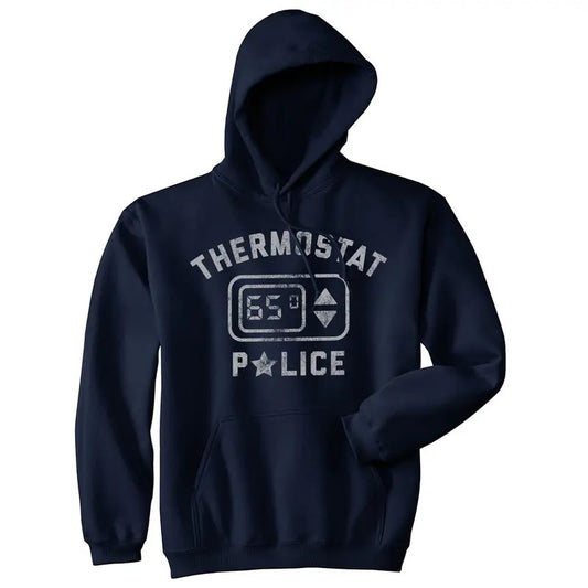 Thermostat Police Unisex Hoodie Funny HVAC Heating and Air Conditioning Climate Hooded Sweatshirt Funny Hoodies Funny Sarcastic Pullover Novelty Sweatshirt Navy -