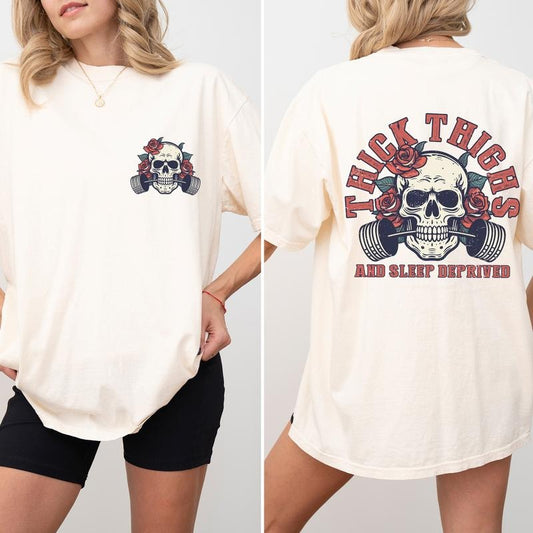 Thick Thighs and Sleep Deprived Shirt, Work Out Shirt for Girls, Fitness Shirt For Women, Muscle Mommy Tee, Gym Lover...