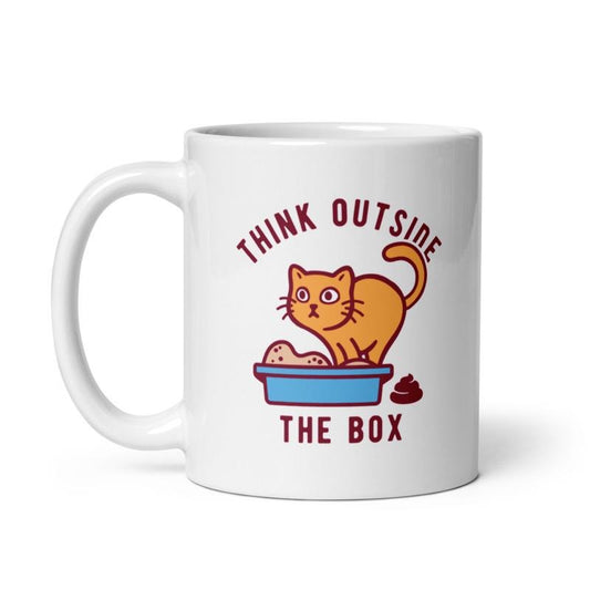 Think Outside The Box Mug Funny Kitty Litter Kitten Poop Joke Cup-11oz Funny Coffee Mugs Ceramic Printed Drinkware Cup