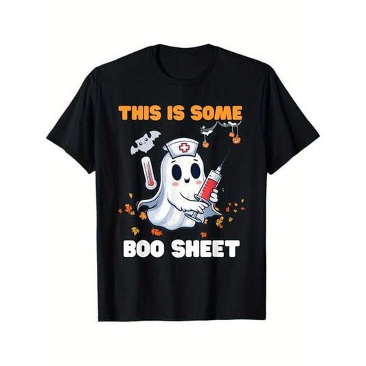 This Is Some Boo Sheet Nurse Doctor Halloween Funny Ghost T-Shirt, 100% Cotton, Halloween Thanksgiving Christmas Gift for Men Women Family Friends Made in USA