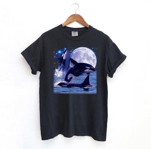 Three Orca's Moon T Shirt, Vintage Comfort Colors Graphic Tee