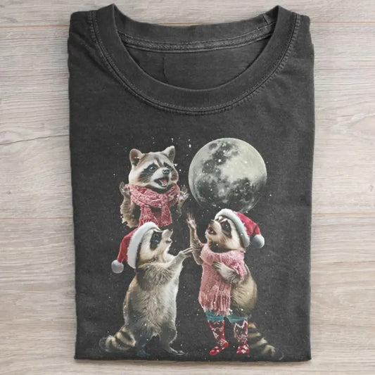 Three Raccoons Vintage Graphic T-shirts, Retro Raccoon Moon Tshirt, Raccoon Lovers, Funny Raccon Tee, Raccoon Gifts Streetwear Streetwear Menswear