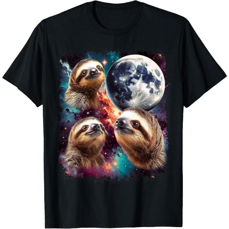 Three Sloth Moon | 3 Sloth Moon Funny Cursed Meme T-Shirt Made in USA