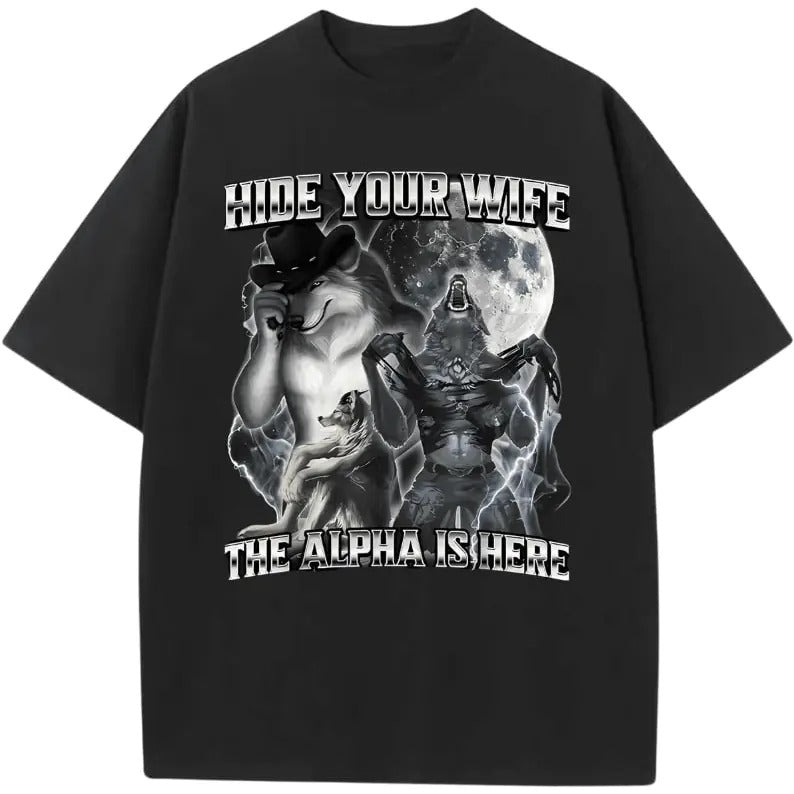 Three Turtles Vintage 90s Graphic T-shirts, Hide Your Wife The Alpha Ls Here Funny Werewolf Wolf Meme Vintage Graphic T-shirt,funny graphic tees Top