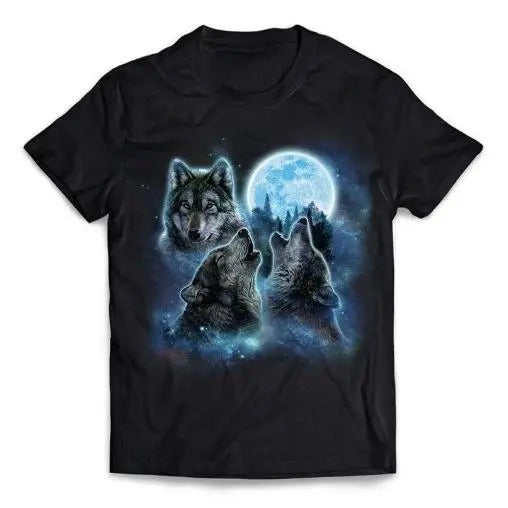 Three Wolves Howling in the Icy Full Moon - Short Sleeve Unisex, Men Made in USA