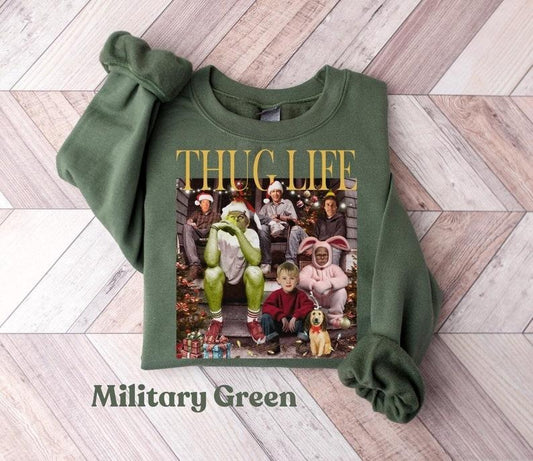 Thug Life Chrisstmas Sweatshirt , Movie Shirt Christmas Friends Shirt , Christmas Gifts for Women Holiday Crewneck Xmas Womenswear Hoodie