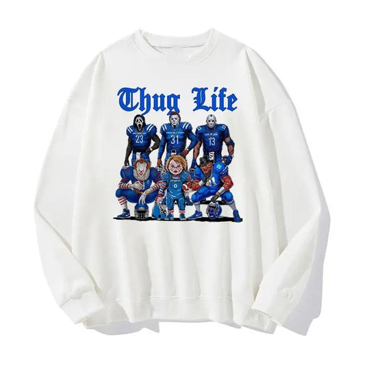 Thug Life Football Halloween Sweatshirt, Horror Character Halloween Sweatshirt, Sport Shirt, Trendy Halloween Shirt, Scary Movies For Fan, Retro Halloween for Men, for Women  Sweaters Tops