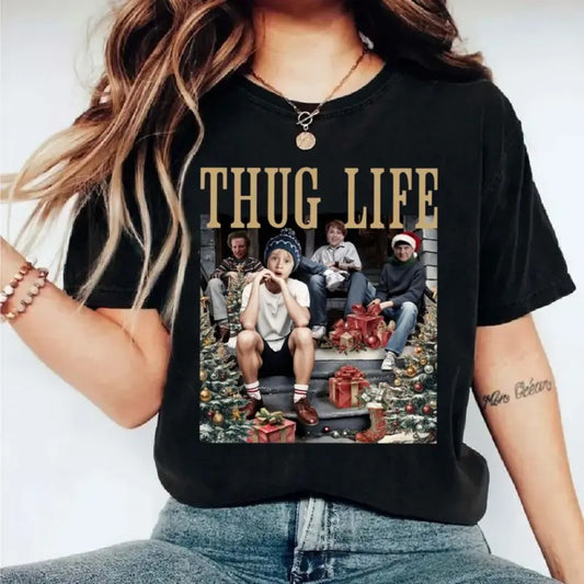 Thug Life Home Alone Shirt, Family Matching Christmas Shirts, Christmas Movie Tshirt, Unisex Short Sleeve Tee