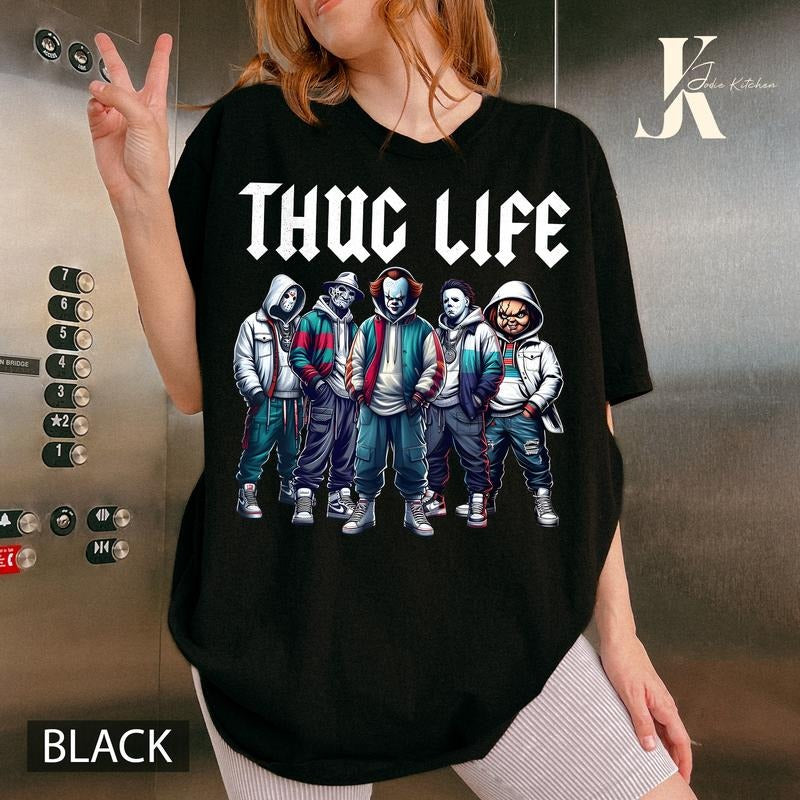 Thug Life Horror Characters Shirt, Horror Halloween T-Shirt, Michael Myers Jason Voorhees Freddy Krueger Beetlejuice TShirt, Horror Movie Shirt
