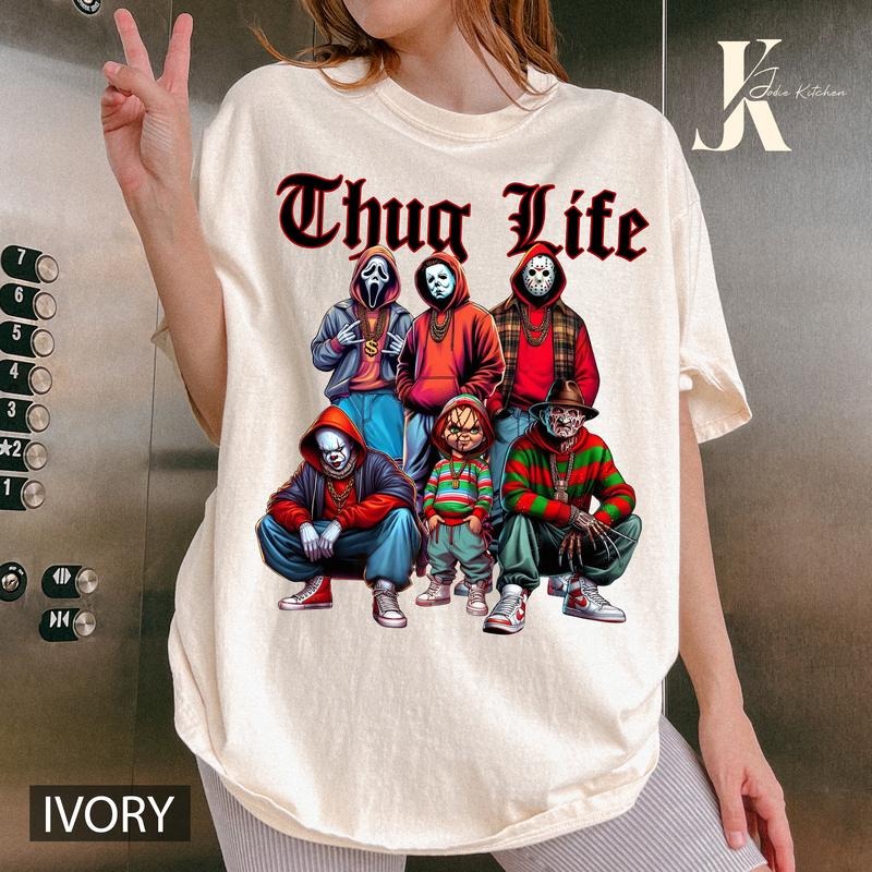 Thug Life Horror Characters Shirt, Horror Halloween T-Shirt, Michael Myers Jason Voorhees Freddy Krueger Beetlejuice TShirt, Horror Movie Shirtstyle{n002}2